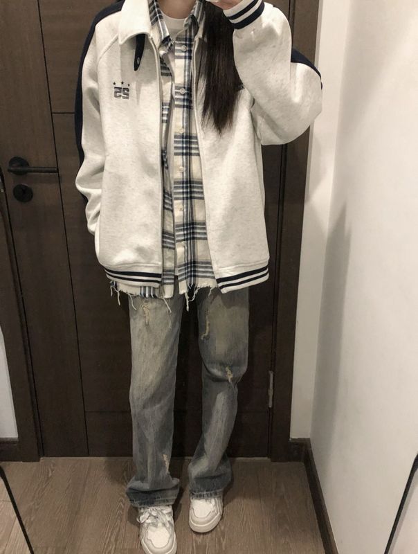 美式国潮撞色翻领棒球服外套女春秋宽松小众别致情侣开衫夹克卫衣|undefined