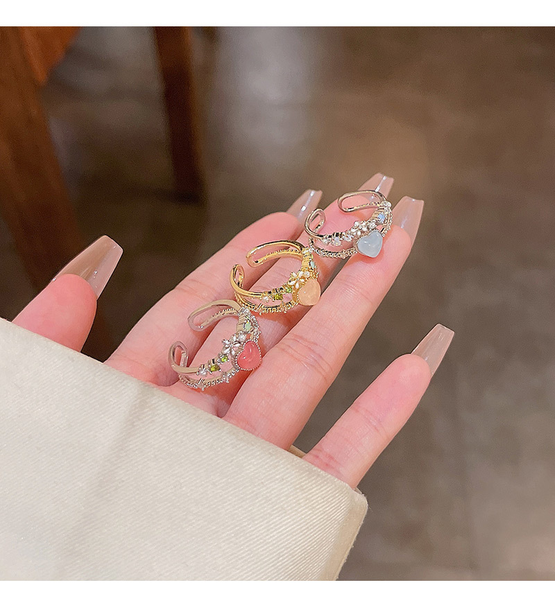 Fashion Heart Shape Copper Inlay Zircon Open Ring