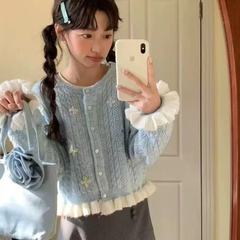 日系撞色长袖针织开衫女2025秋季新款高级感宽松休闲毛衣外套上衣