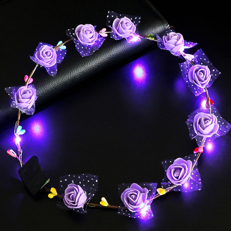 発光花輪頭飾り 10 ランプと 10 花フラッシュヘッドバンドナイトマーケットの屋台ホットセール観光名所発光おもちゃ卸売|undefined