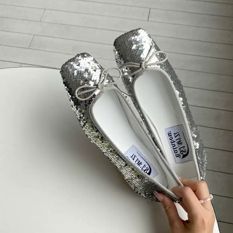 Trend footwear, fashionable nail sequins with bow, shoes, Korean style, 2023, trend of season