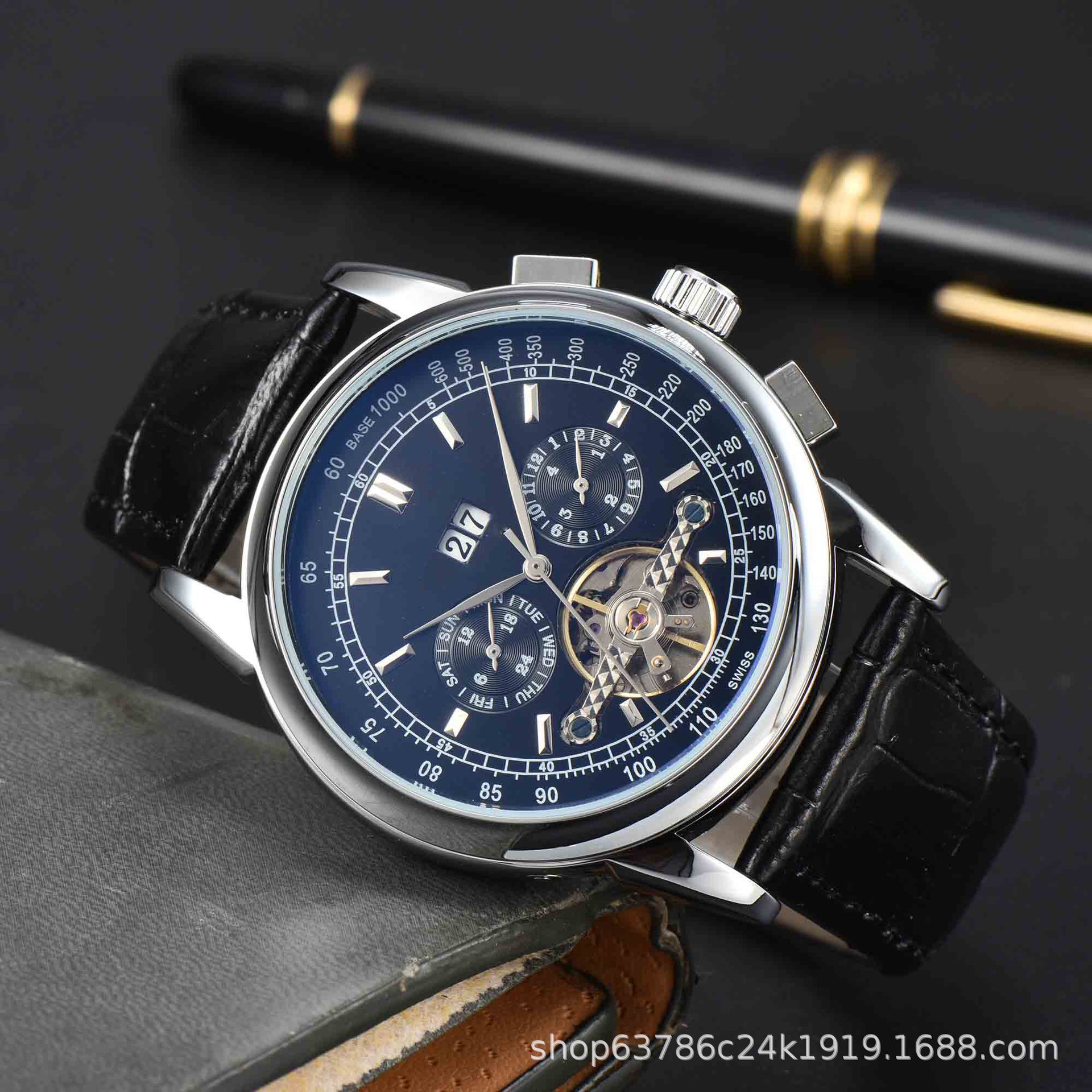 速卖通跨境外贸厂家批发直销百家高品质五针陀飞轮日历男士手表