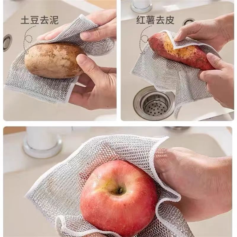 30*30 特大二層銀ワイヤーラグ厚みのあるキッチン食器洗いたわしクリーニングクロス鋼球食器洗い布