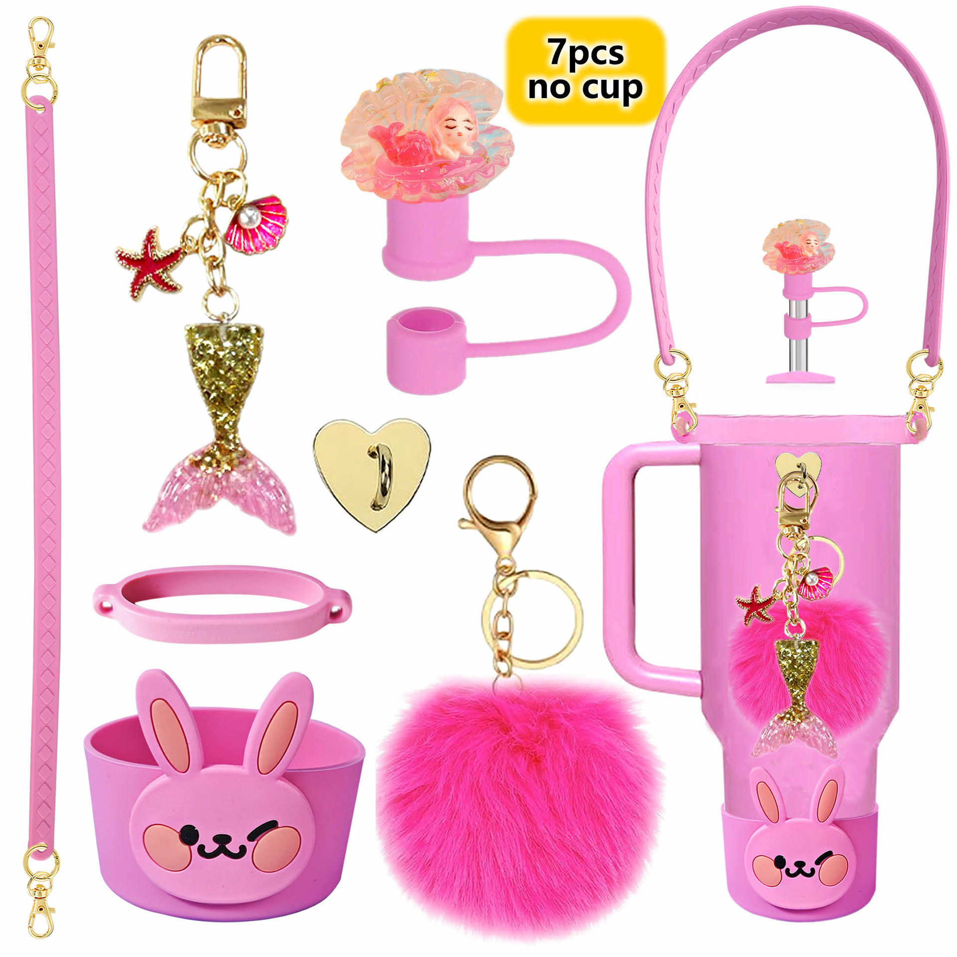 Accesorios de taza Stanley colgante de cuerda de mano flor de silicona gorra de paja de peluche colgante de taza cadena de taza de color cubierta de taza