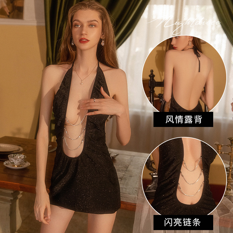 Fun Underwear Cyber Celebrity Sexy Hot Open Chest Ultra Short Bag Hip Skirt Nightclub Flash Passion No-take-off Secretary Pack 1865