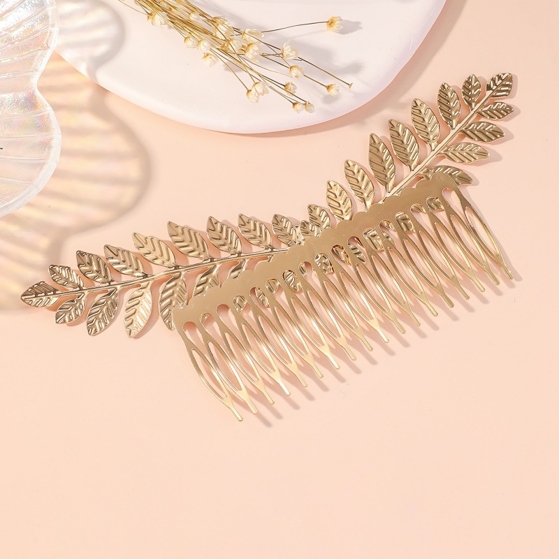 Peine de pelo de hoja de novia europea y americana, tocado de hoja de oro barroco, placa de boda, decoración del cabello, accesorios para damas, horquilla