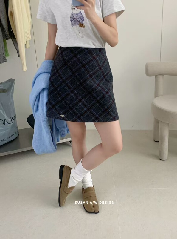 苏珊 韩系复古格纹半身裙女2025秋季新款百搭减龄气质短裙DS266|undefined
