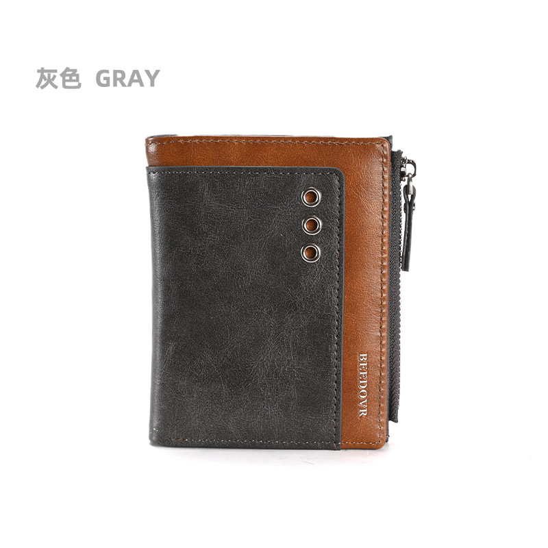 Cartera de hombre RFID antirrobo cepillo billetera corta dos veces posición de tarjeta múltiple cera de aceite bolso de la moneda de cuero bolso de los hombres billetera de comercio exterior