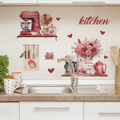 Foreign Trade Happy Life Coffee Maker Cups Flowers Kitchen Home Decor Wall Sticker Decal Self Adhesive Wholesale Cross-border