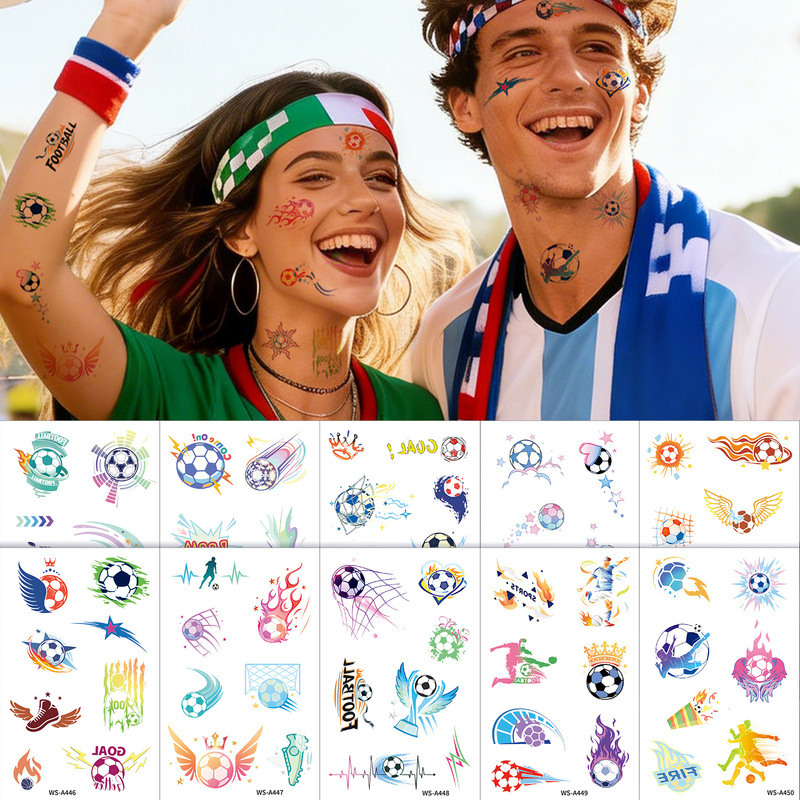 2026 World Cup Football Tattoo Stickers for Fans, New Cross-Border Colorful Fresh Waterproof Stickers Tattoo