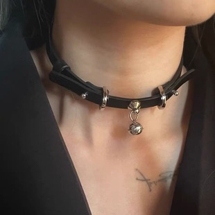 choker double-ear Bell PU leather collar fashion clavicle chain neck strap Christmas personalized necklace soft girl fashion