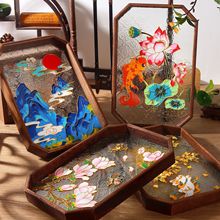 免掐丝珐琅材料包diy手工茶盘景泰蓝工艺品装饰礼物胡桃木托盘