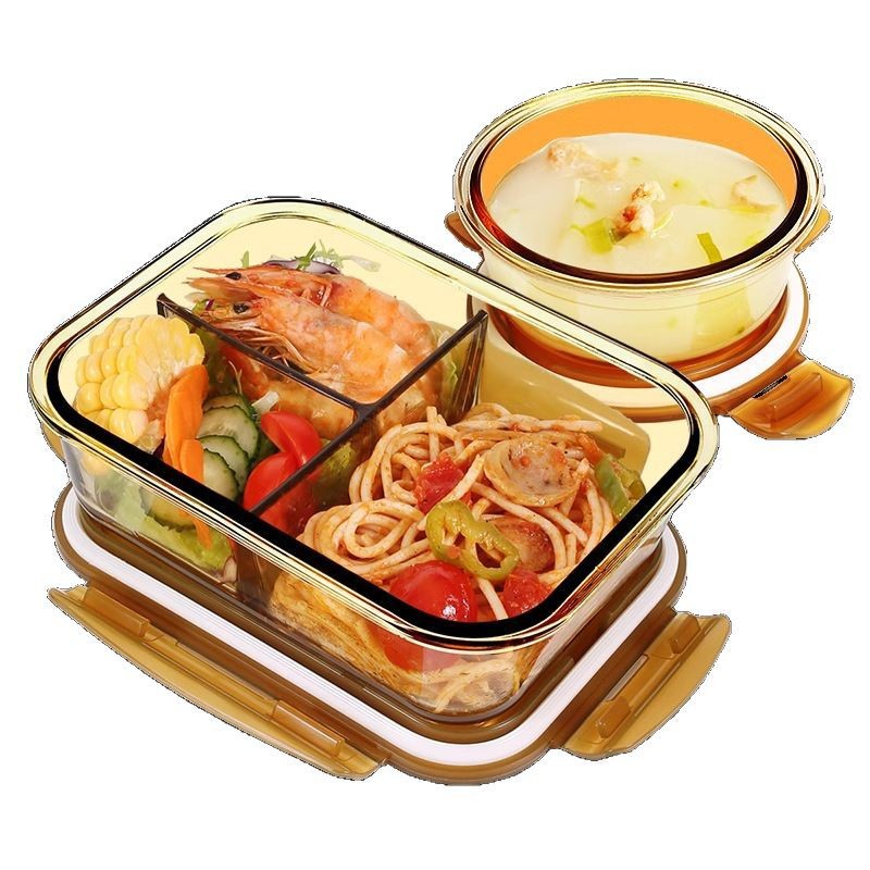 Borosilicate Glass Lunch Box Microwave & Oven Safe Meal Prep Container With Dividers (Leakproof BPA-Free Ideal For Office Reheating & Salad Storage)_voghion.com