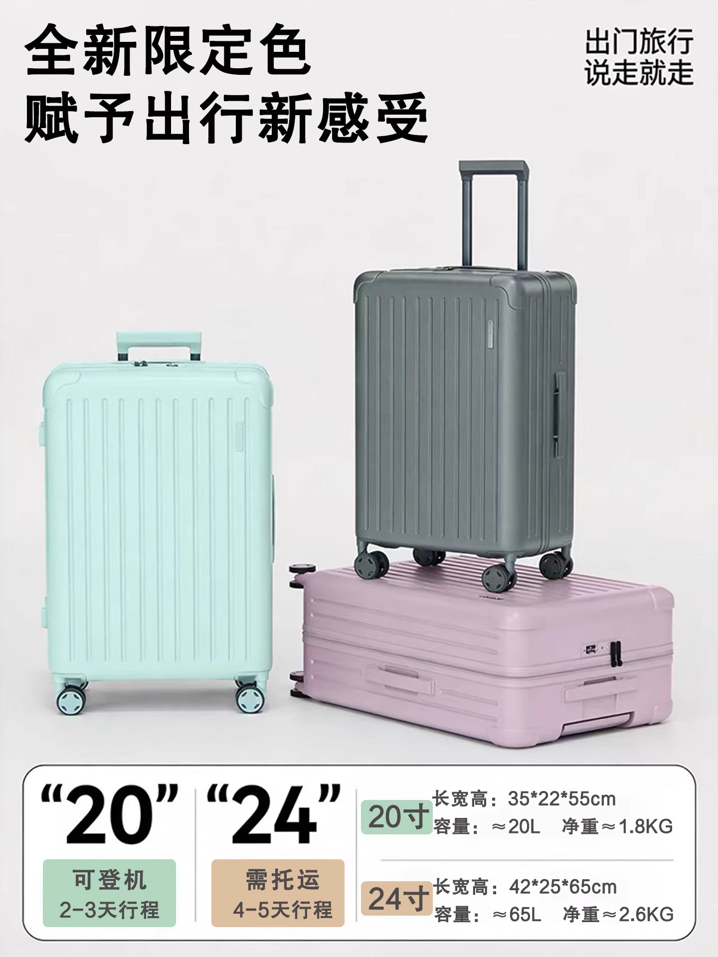 2026 Neues Modell 1,8 kg ultraleichter Koffer 20 Zoll Bordgepäck Reisekoffer mit 360° Rollen und Zahlenschloss Trolley