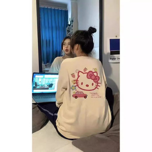 Cotton oversize Shoulder Crewneck Sweater Women's Spring and Autumn White Loose 2024 New Long Sleeve Artistic Jacket