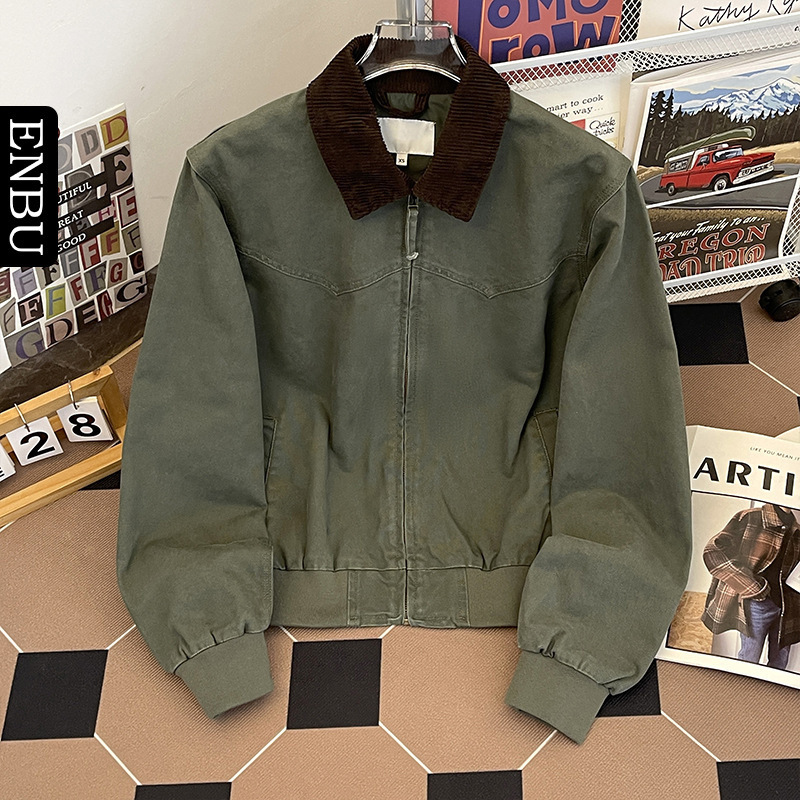Enpu Trendy Brand American-Style Workwear Jacket for Men, New Spring and Autumn Vintage Loose Motorcycle Jacket, Pilot Jacket