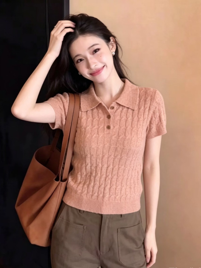 Áo thun polo nữ tay ngắn phong cách Hàn Quốc, chất liệu cotton dệt kim mềm mại — màu sắc