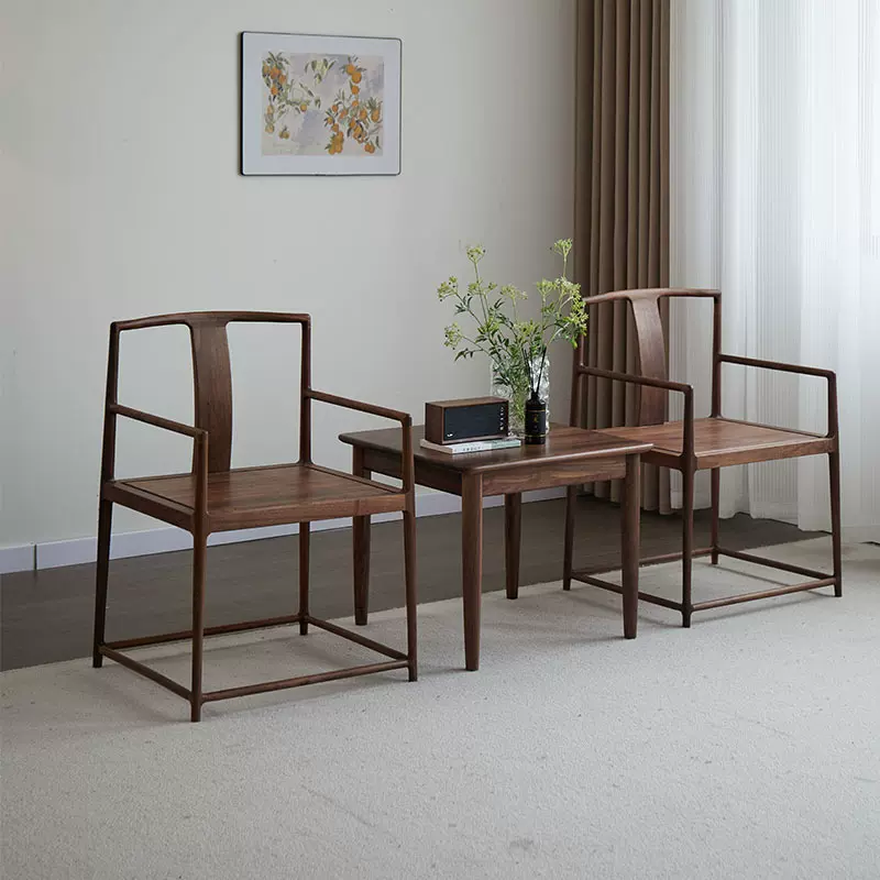 实木椅北美黑胡桃木主人椅新中式茶椅圈椅禅椅书房家具靠背官帽椅