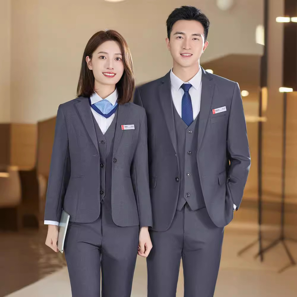 新款男女同款工作服比亚迪4S店职场销售业务员上班灰色西服套装