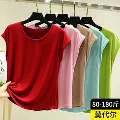 モーダルラウンドネックノースリーブTシャツレディース夏薄手大きいサイズゆったりカジュアルベストインナースリムボトムストップ