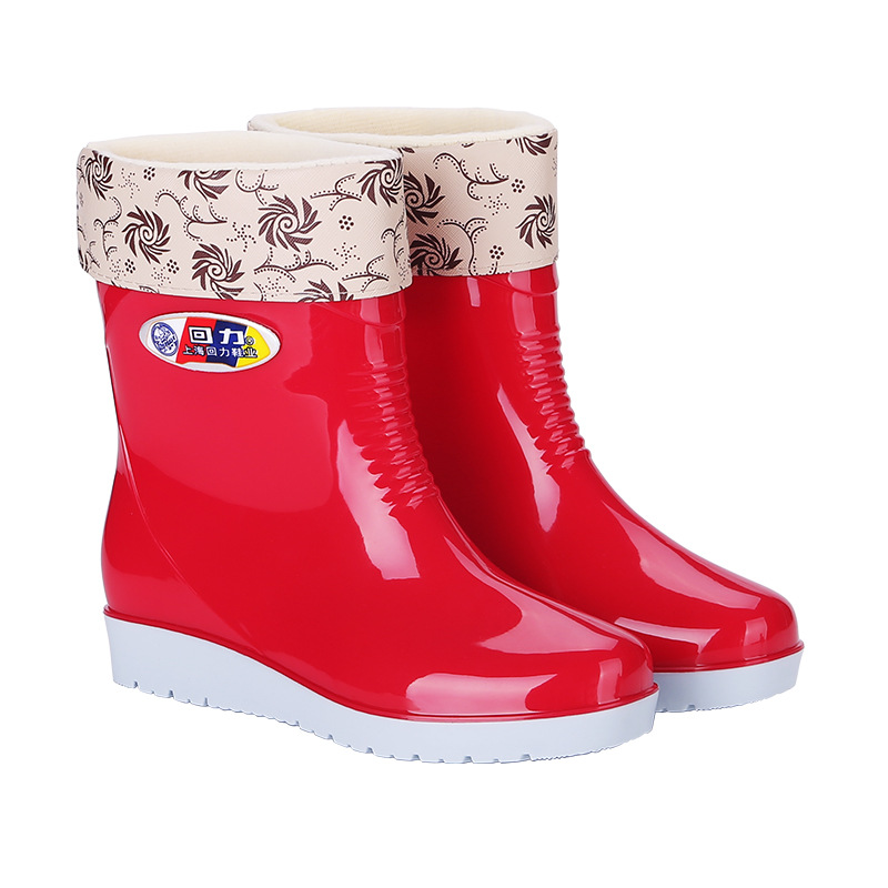 Shanghai HuiLi mujer zapatos de lluvia 583 moda barril corto impermeable zapatos de agua gruesos zapatos de goma antideslizante