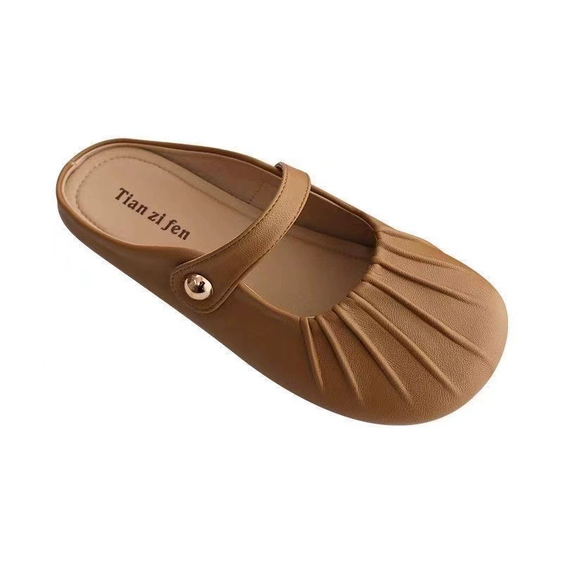 Fold Half Slippers (Baotou) Flat-Bottom Casual Mules, Spring–Summer, Sizes 36–41