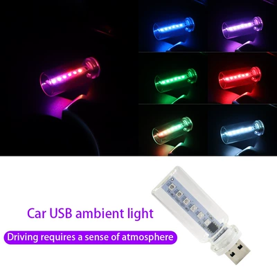 Cross-Border Car USB Indoor Glass Bottle Touch Light, Colorful Ambient Light, Plug-And-Play Bedroom Car Light (Other lights) - usb-transparent-model-colorful