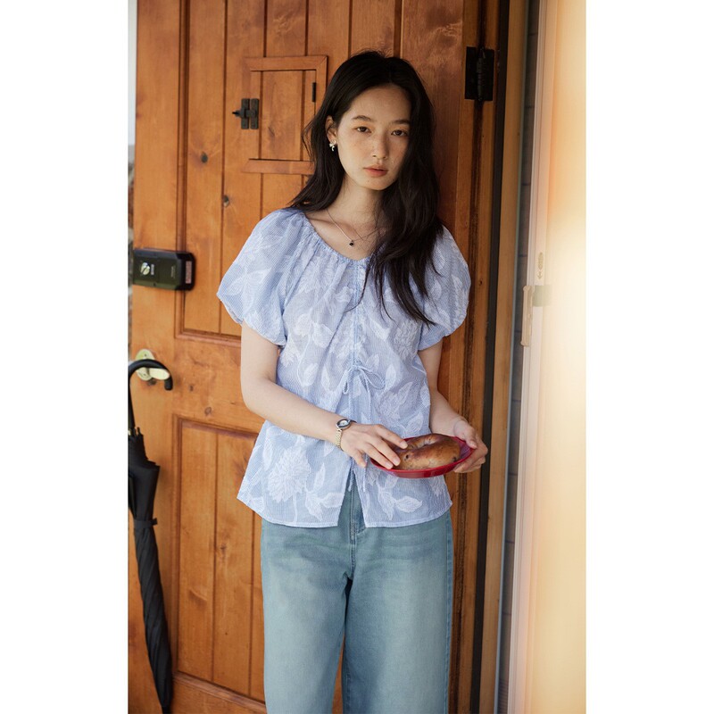Solighter French Stripesd Cut Lace V-Neck Shirt for Women Summer
