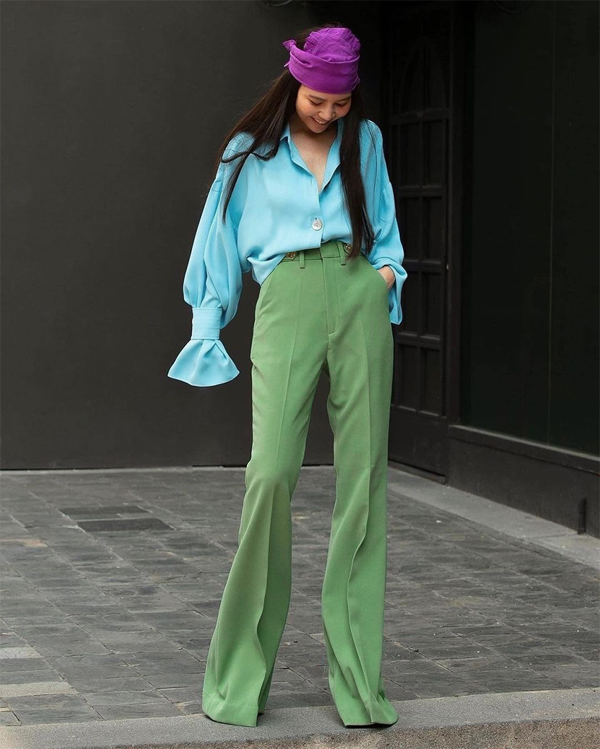 mopping high waist slim flared solid color trousers NSSQS124301