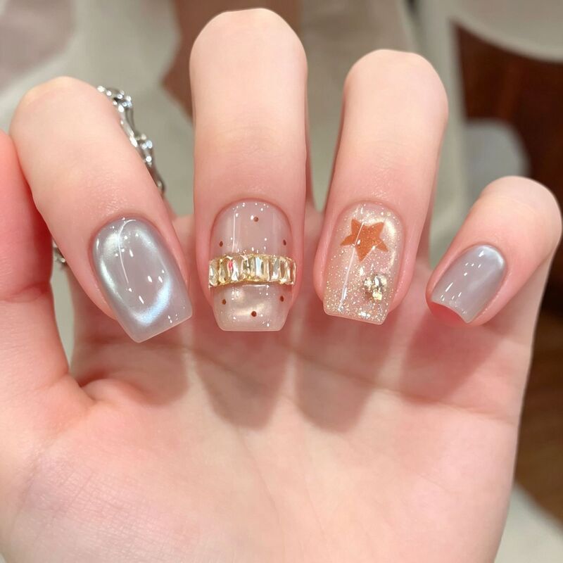 Sea Salt Star Polka Dot Cat Eye Wearable Nails Wholesale Handmade Wearable Nail Tips Short Nail Stickers Finished Fake Nails Sea Salt Star Polka Dot Cat Eye Wearable Nails Wholesale Handmade Wearable Nail Tips Short Nail Stickers Finished Fake Nails