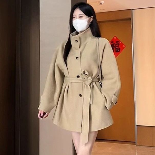 2025新款高领气质大衣女秋冬季中长款小个子短款韩系毛呢大衣外套|undefined