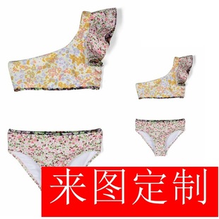 Children, Girls, Mother's Clothing, Floral Small Flowers, Large Size Family Clothing, Family Portrait Clothing, Customized Split Swimsuit Factory with Pictures