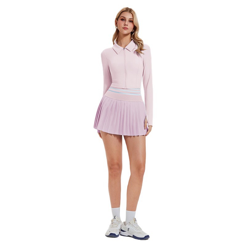 Tenis de mujer corta cremallera cardigan otoño invierno manga larga con solapa chaqueta deportiva de yoga de secado rápido