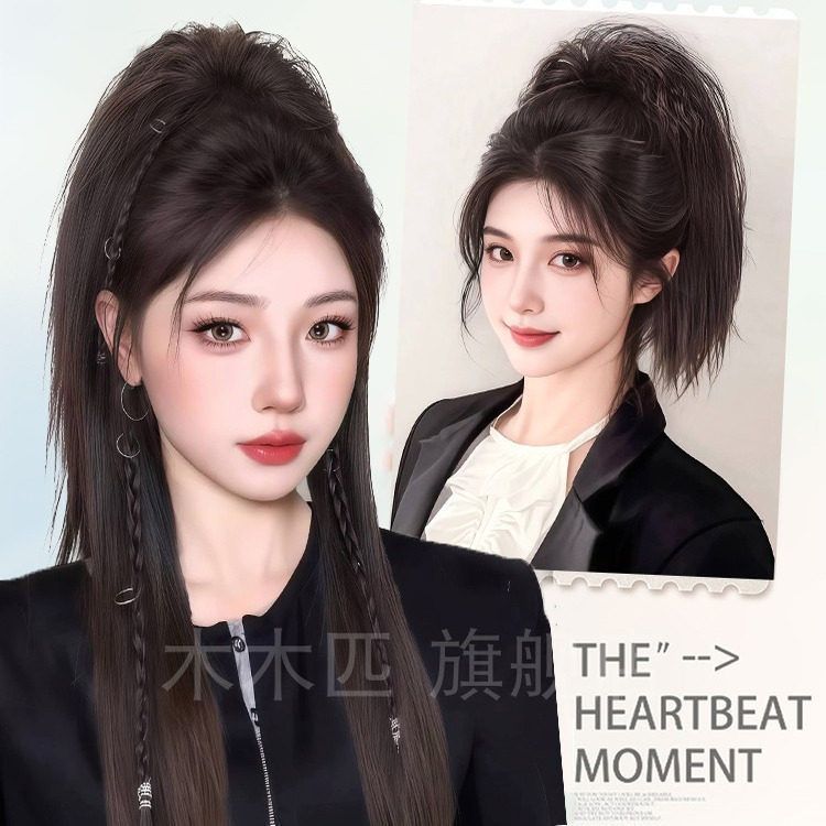 Cauda de caballo pelucón agarrando clips cráneo superior femenino alto artefacto latino roll recto cauda de caballo esponjoso crecimiento de cabello fuente trenza de cola de caballo