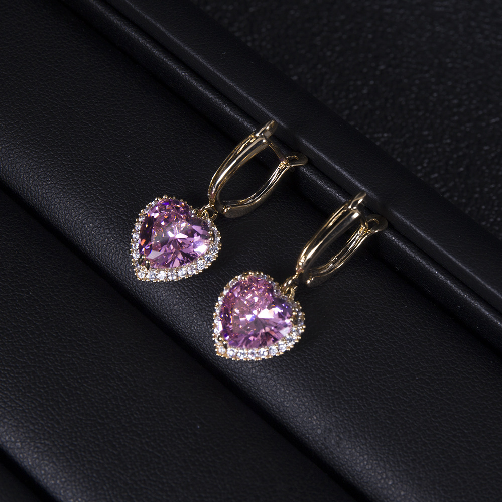 1 Pair Sweet Heart Shape Inlay Copper Zircon Drop Earrings display picture 2