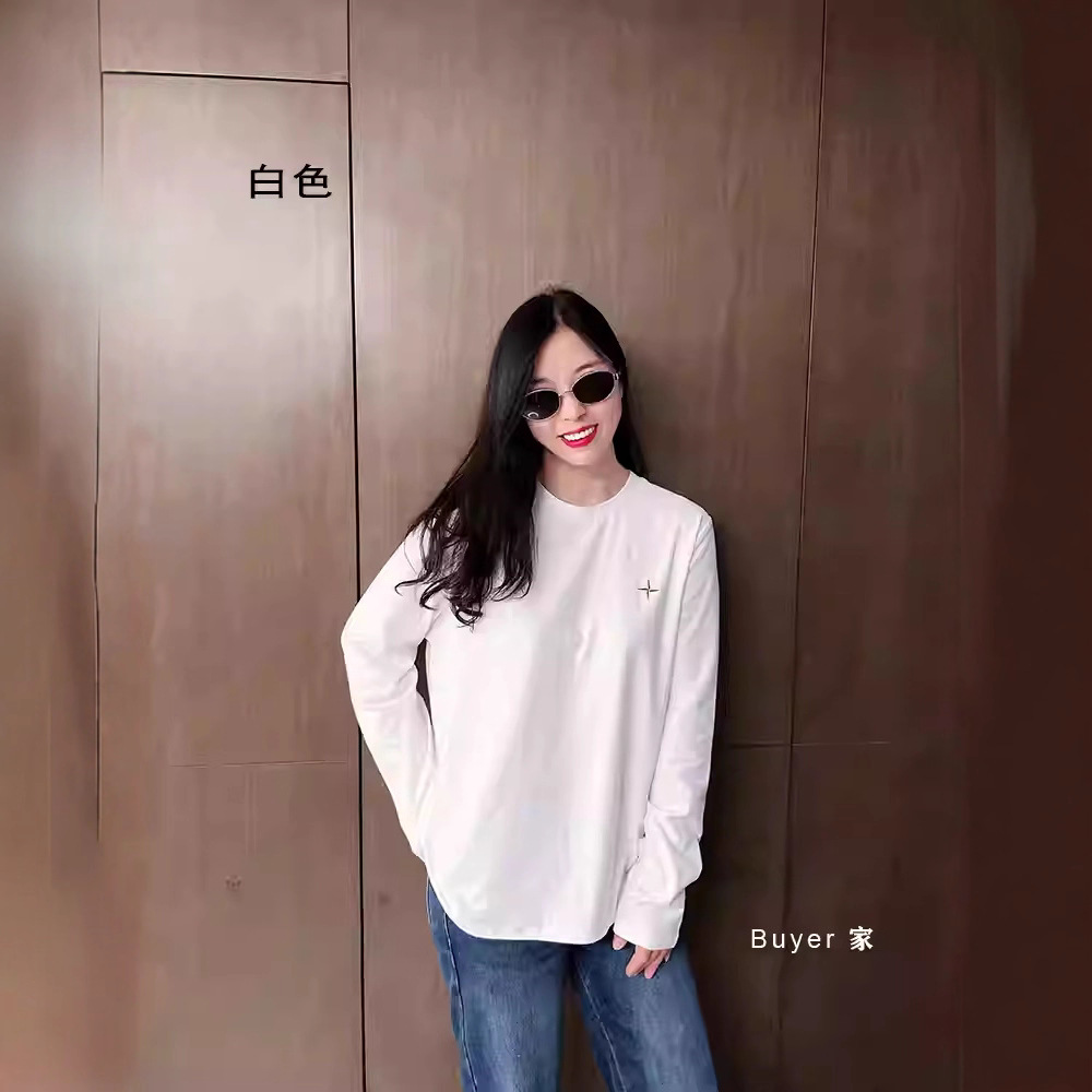 刺绣四芒星 糯叽叽磨毛好棉基础款长袖T恤女