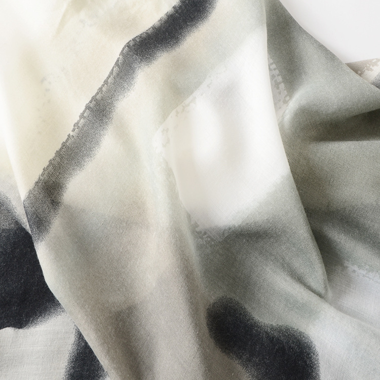 Comercio exterior clásico negro blanco gris impreso teñido de algodón y lino sentir bufanda mujer otoño e invierno cálido chal de algodón y lino bufanda larga