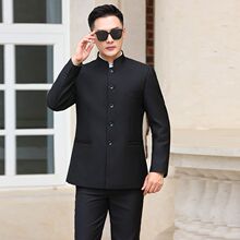 北疆狼男士中山装中华立领西服套装民族服装龙纹刺绣商务休闲套装