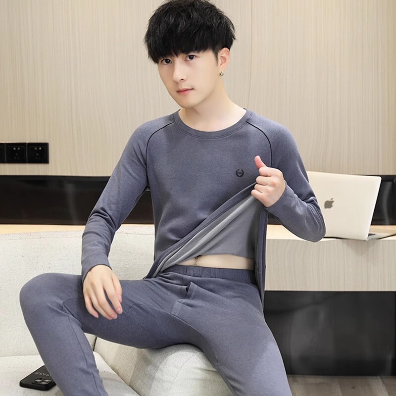 Cashmere Silk Autumn Clothes Autumn Trousers Men's Autumn and Winter Teenagers De Velvet Base Shirt Big Children's Thermal Underwear suit