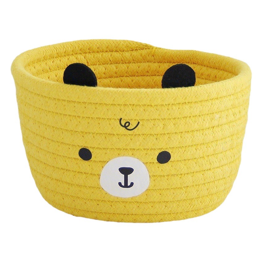 Oso caja de almacenamiento de cuerda de algodón tejida a mano cesta de almacenamiento de escritorio imitación ratán dibujos animados creativo almacenamiento lindo