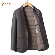 2025秋冬皮夹克男休闲PU皮外套中年爸爸装西装领西服单西羽绒皮衣