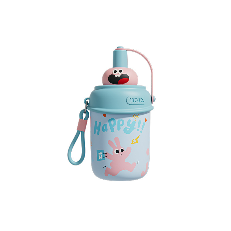 Taza de ojos grandes de alto valor facial hermoso ventana de paja de acero inoxidable taza de aislamiento térmico de estudiantes y niños taza de agua portátil