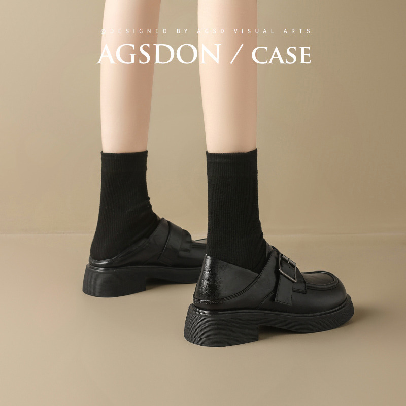 Augu Shiden negro Lefour zapatos de mujer 2026 primavera nueva suela gruesa estilo británico jk zapatos de cuero de viaje casuales