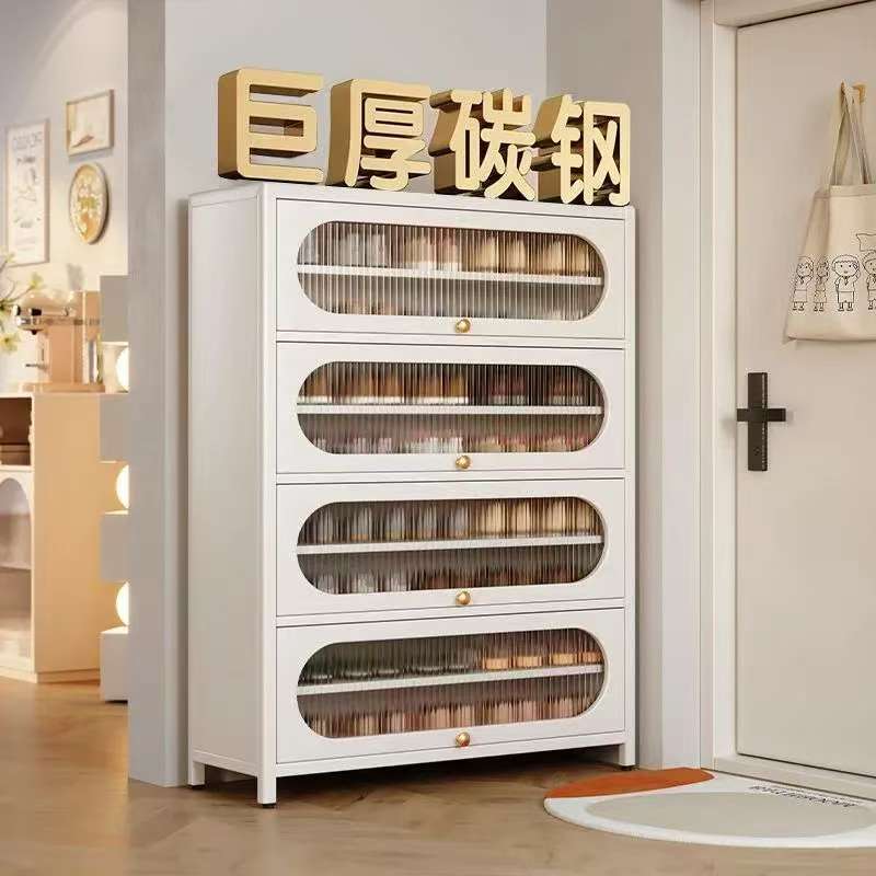 Steel Shoe Cabinet for Home Entrance Floor-Standing Multi-Layer Dust-Proof Shoe Rack for Entrance Hall Large-Capacity Storage Flip-Door Shoe Cabinet