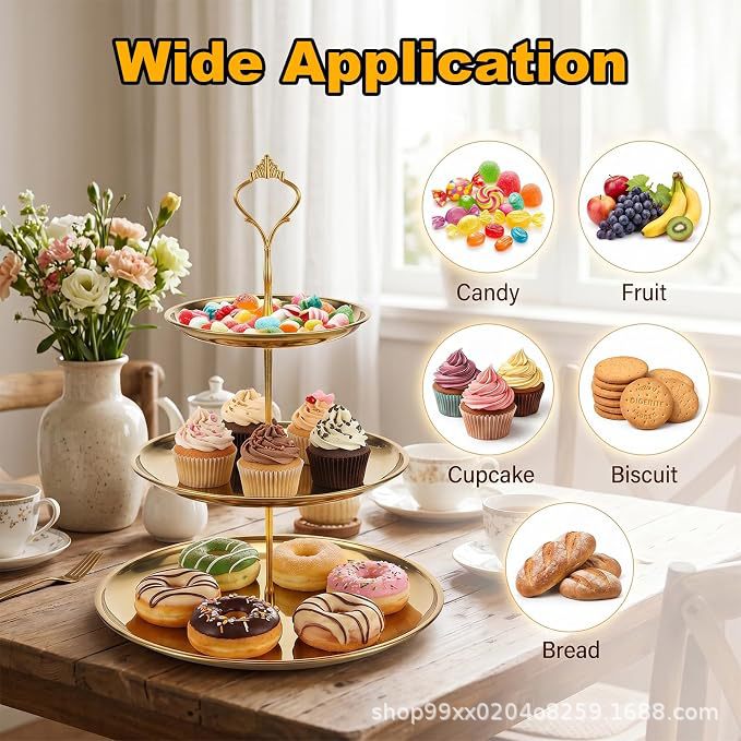 Cross-border stainless steel cupcake stand, dessert table decoration tray, high-end dessert stand, suitable for restaurants, homes, and living rooms, also used as a fruit platter
