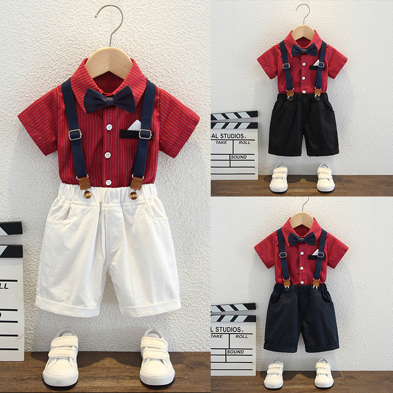 Boys' Short-sleeved Shirt Strap Shorts Children's Gentleman's Small Suit Summer Children's First Birthday Dress Boys' Short-sleeved Shirt Strap Shorts Children's Gentleman's Small Suit Summer Children's First Birthday Dress