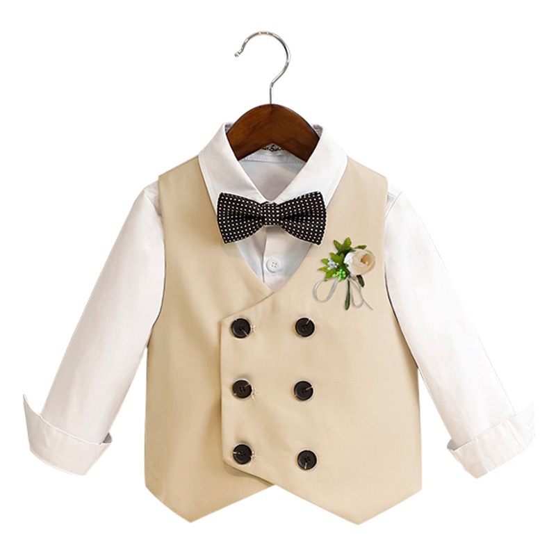 Children's Vest Suit Spring New Flower Girl Wedding Dress Baby First Birthday Suit Boy Piano Performance Suit