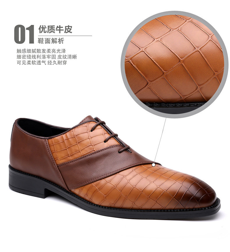 Giày da nam mũi nhọn cỡ lớn, giày lười công sở lịch lãm phong cách Âu Mỹ, đế thấp dây buộc — Giày một lớp màu nâu, Giày một lớp màu vàng, Giày một lớp màu xanh lam, Giày một lớp màu xám chi tiết 12