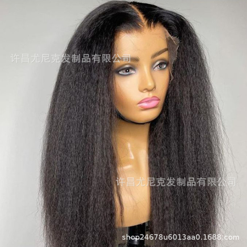 Medium-Length Straight 13*4 Lace Front Wig Natural Color Yaki Human Hair Wig 100% Human Hair Wigs
