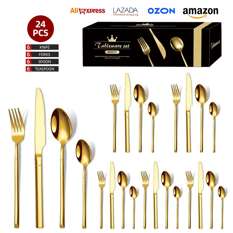 Cross-Border Amazon Knight Stainless Steel Tableware 24-Piece Knife and Fork Set Western Steak Knife, Fork and Spoon Gift Box Set Cross-Border Amazon Knight Stainless Steel Tableware 24-Piece Knife and Fork Set Western Steak Knife, Fork and Spoon Gift Box Set
